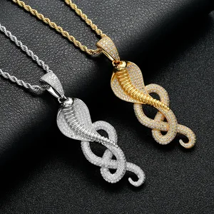Wholesale Hip Hop Cubic Zirconia Iced Out Gold and Rhodium Plated Silver Snake Pendant Necklace for Gift