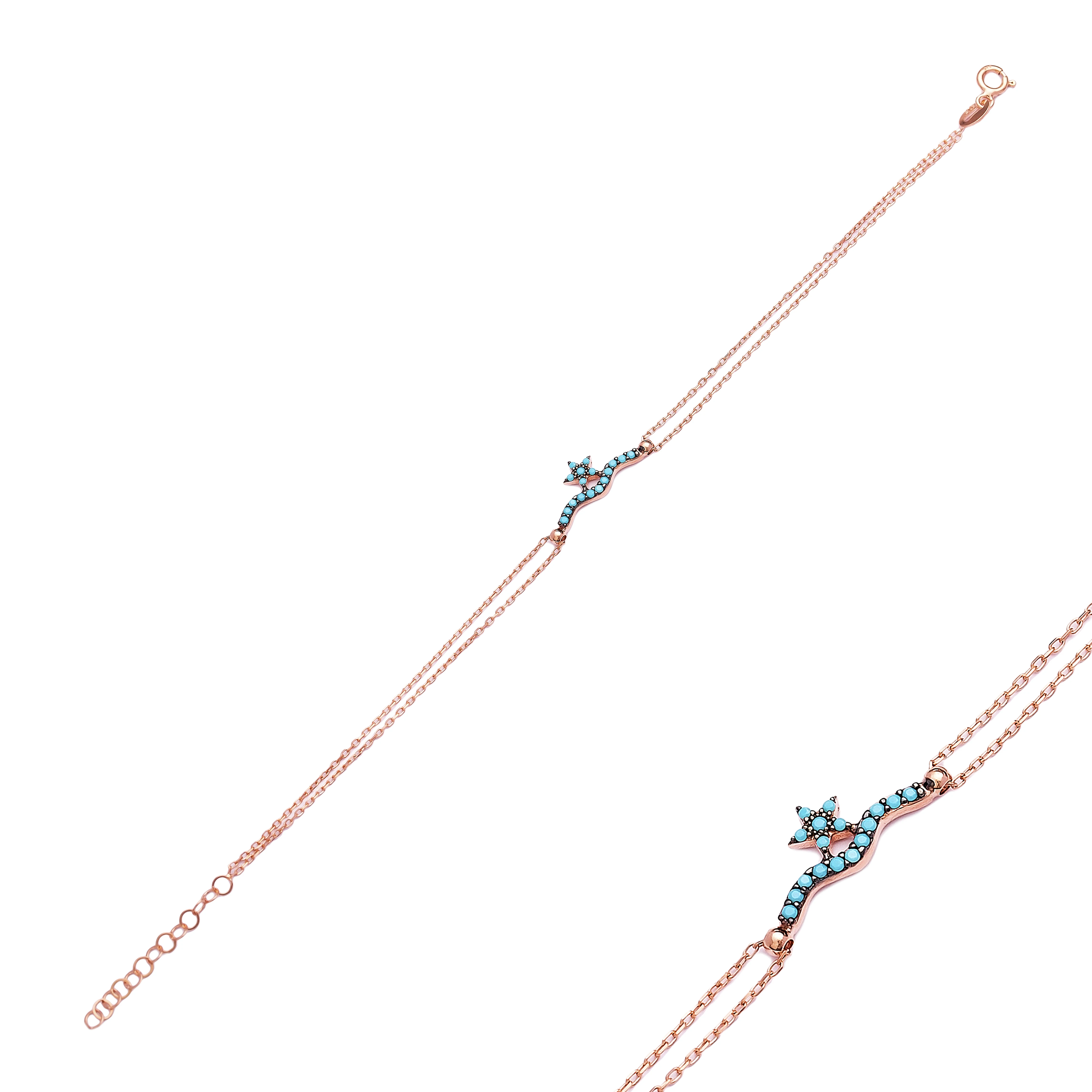 star design dainty sterling silver bracelet nano turquoise stone