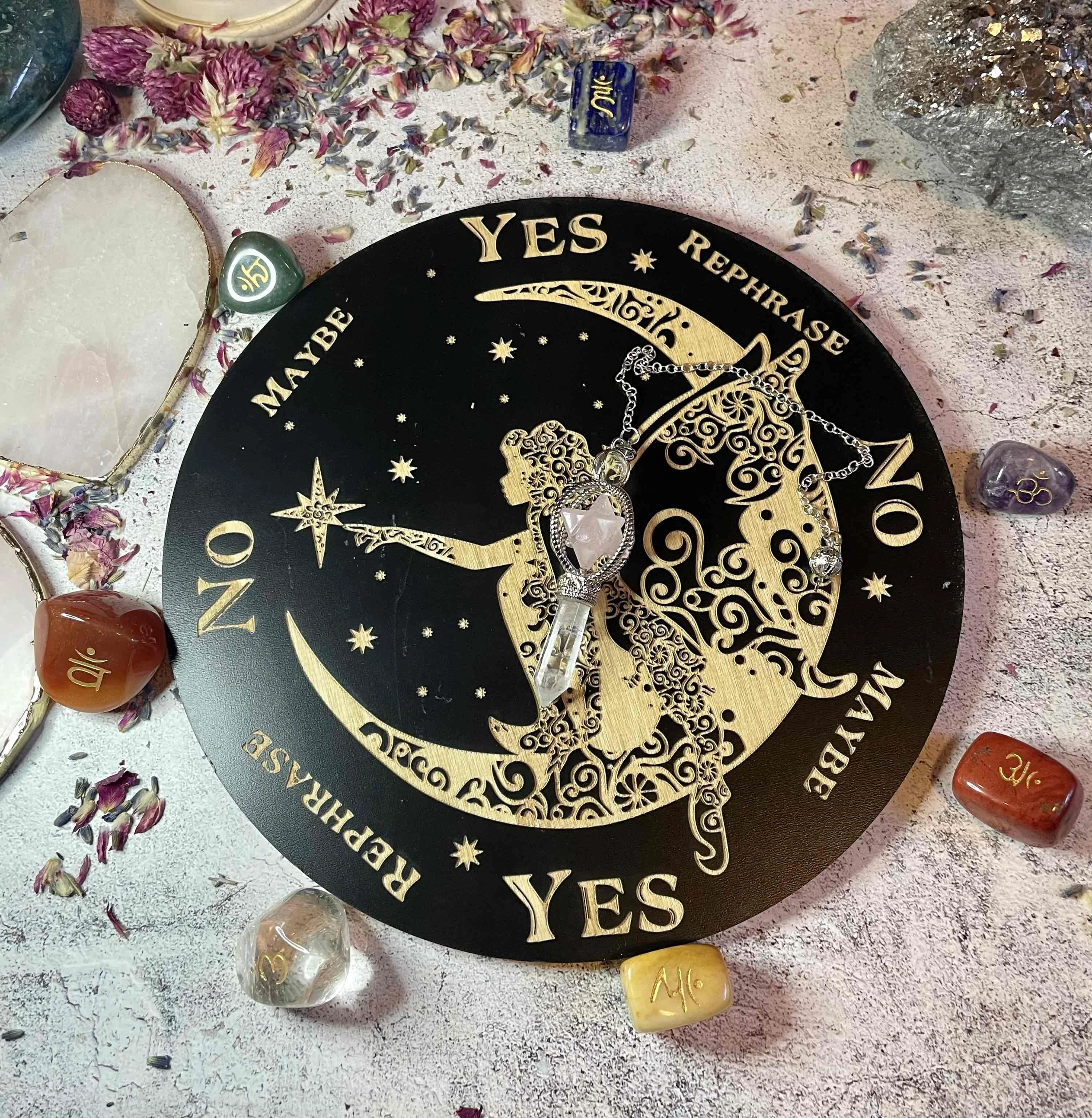 divination tools Details about   Fairy on the Moon Pendulum Board for answers divination board 
