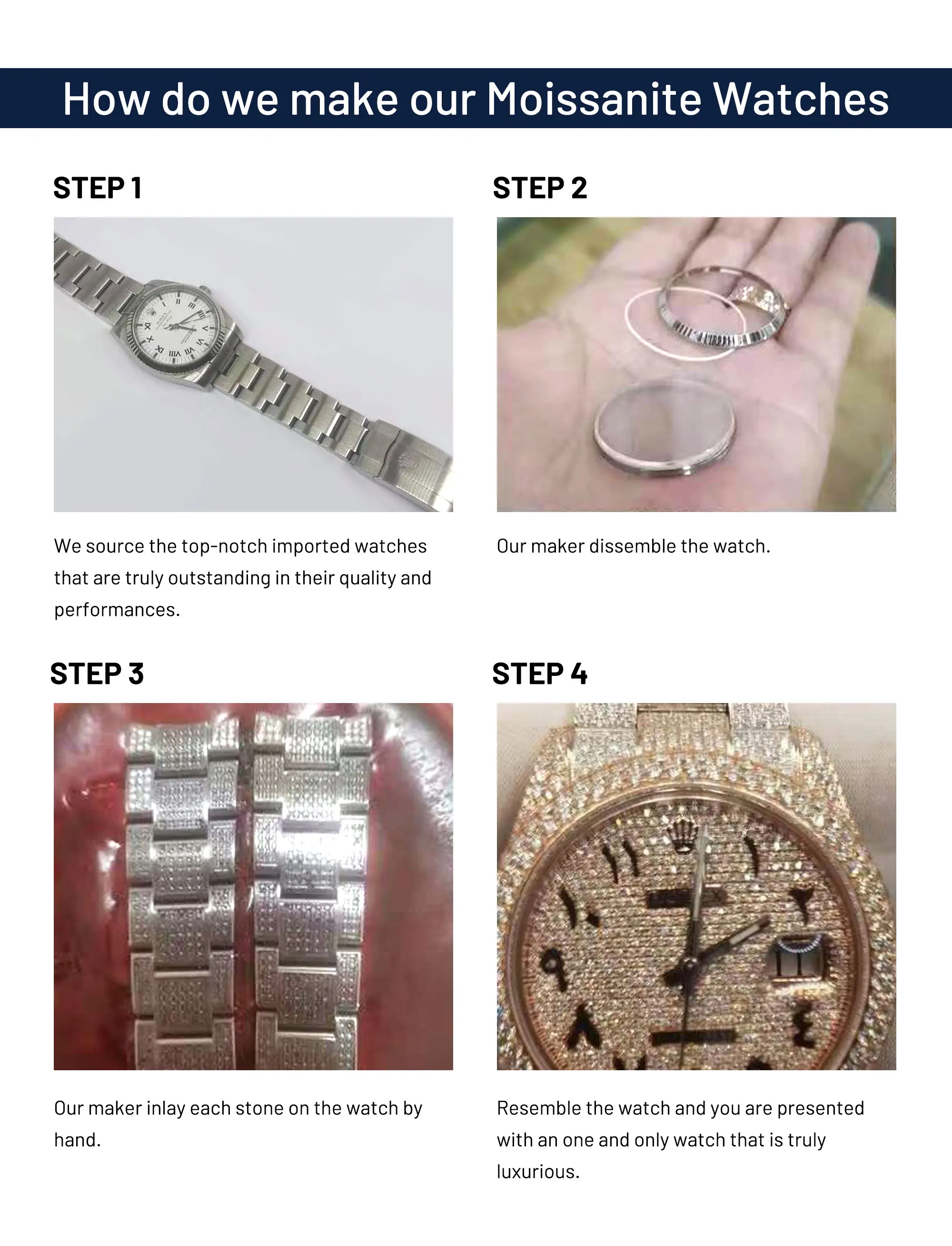 Luxury Custom Iced out VVS 1/VS1 GRA Certified Reply Studded Moissanite Diamond Buss Down HipHop Jewelry Watch Pass Tester