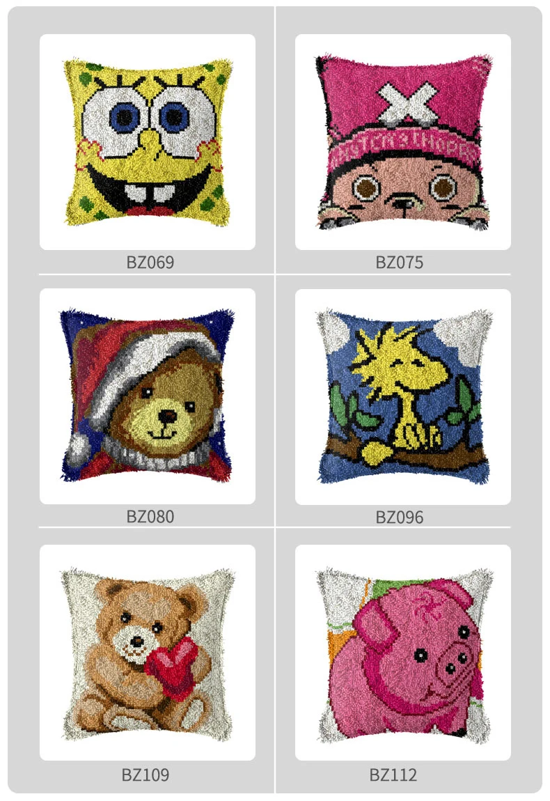 Animal Series Latch Hook Rug Kits Bear 3D Segment Embroidery Pillow Wool Cross Stitch Carpet Embroidery DIY Pillow noodpakket