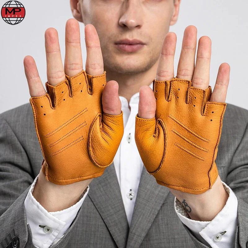 Мужские кожаные перчатки для вождения из натуральной овечьей кожи