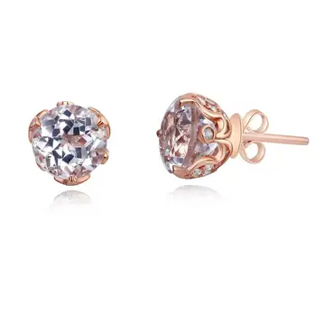Custom Vintage Cubic Zirconia Shiny Unique 18k Rose Gold Plated Diamond Jewelry 925 Sterling Silver Delicate Topaz Stud Earrings