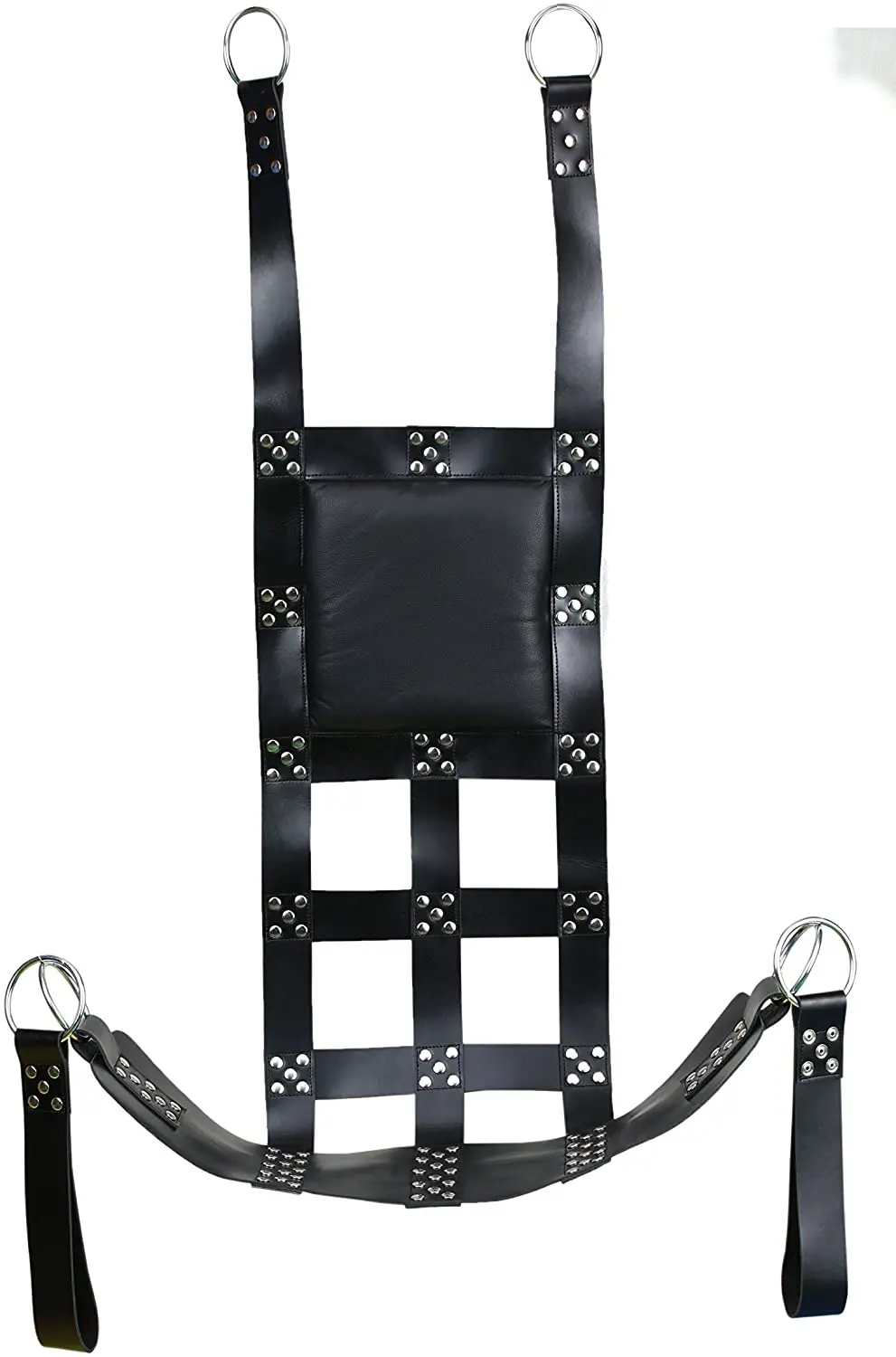 Real Black Leather Heavy Duty Sex Sling Swing For Playroom Stirrups