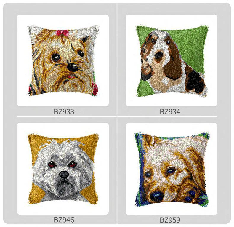 Latch Hook Cross Stitch Cushion Cover BULLDOG Pillow Case Acrylic Yarn DIY Cross-Stitch Kits Pre-Printed Cushion Dog Pillows ani