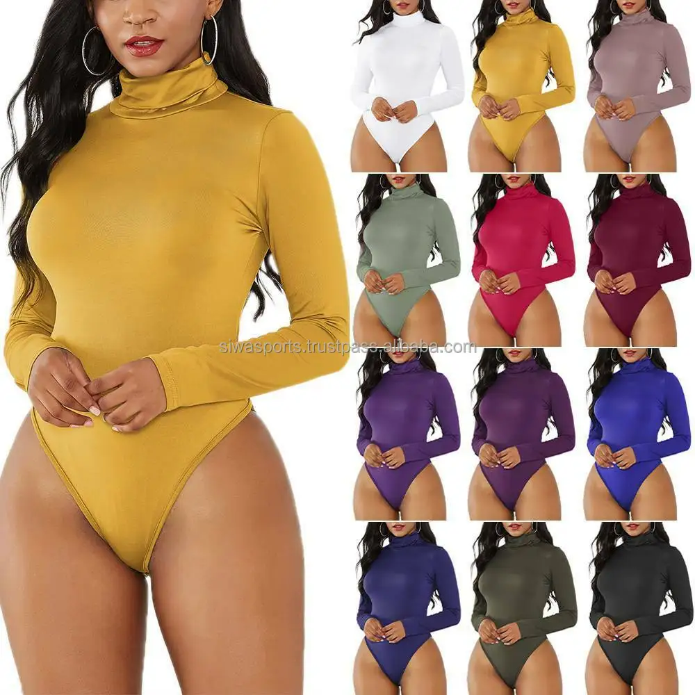 Double Layer Long Sleeve Black One Piece Women Bodysuit For Women Sexy