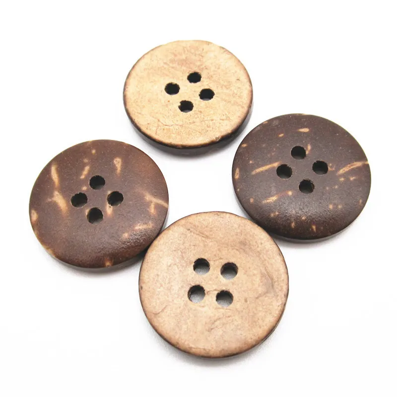 Lot De 25 Boutons Ronds En Coquille De Noix De Coco - 12mm, 4 Trous, Marron - Idéal Pour La Couture Et Les Loisirs Créatifs