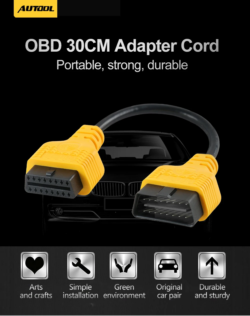 AUTOOL Auto OBD 2 Diagnostic Adapter Cable Car OBD2 II ELM327 Extend Connector Scanner 16Pin Male to Female Extension Wire 30cm