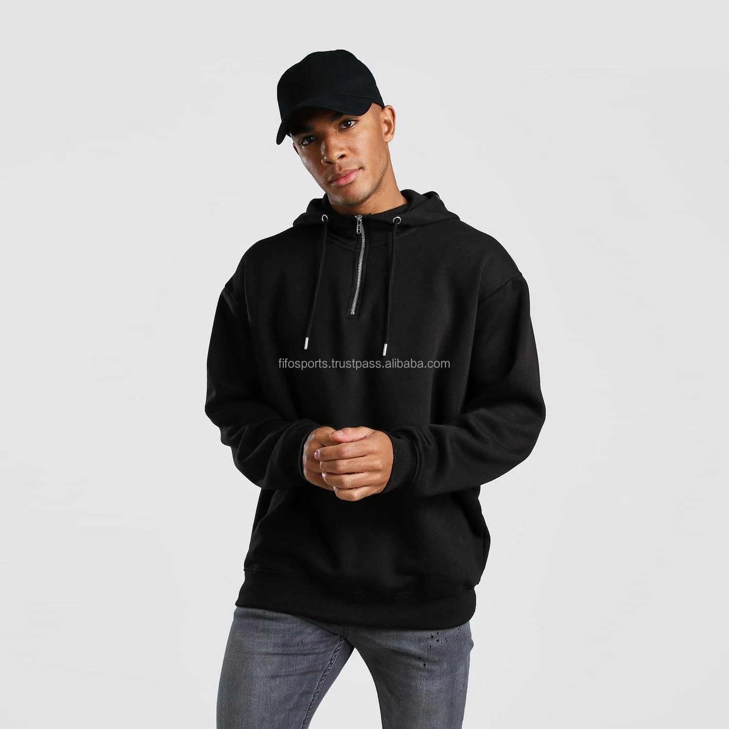 Source new Custom black wash cotton oversize 1/4 zip pullover pocket fasion  hip hop men's hoodies on m.alibaba.com