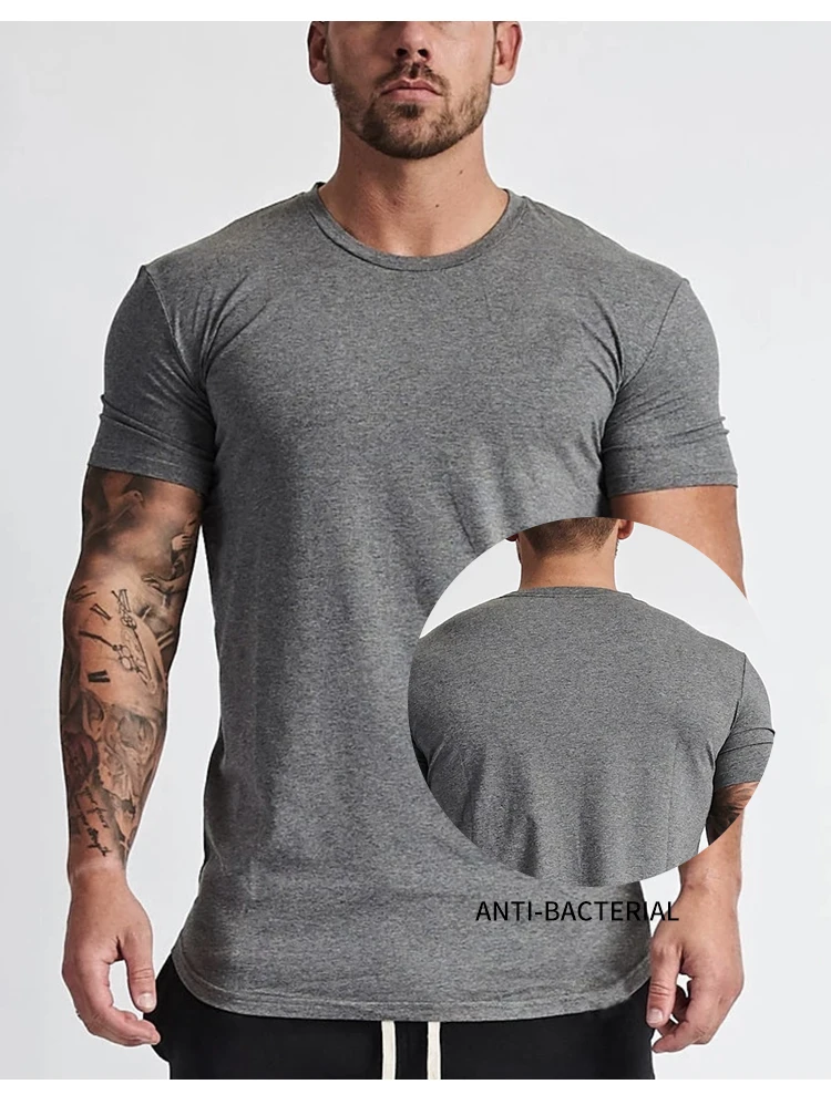 Custom Cotton Spandex Fitness T Shirt Moisture Wicking Men Workout Gym ...