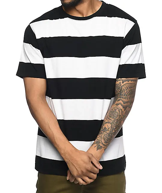 black t shirt with white stripes