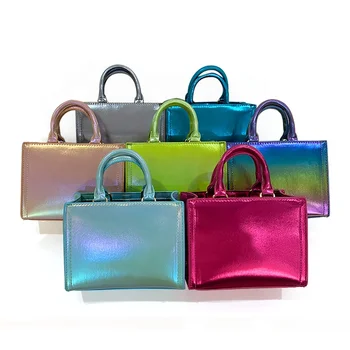 2022 Luxury Custom Gradient Metal Leather Bags Tote Handbags For Women Purses And Handbags