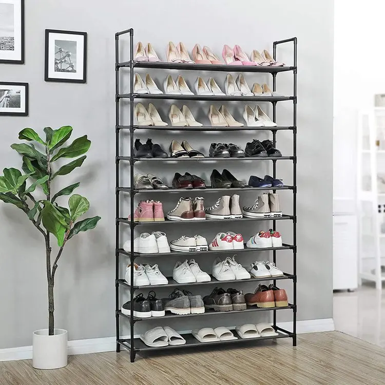 SONGMICS Living Room Cloakroom Hallway Non-Woven Fabric Shoe Rack 10-Tier Shoe Storage Shelf Organiser