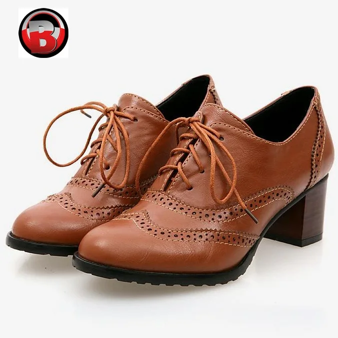 Womens Genuine Leather Brogue Wingtip Ankle Chelsea Boots Oxfords Lace Up Shoes