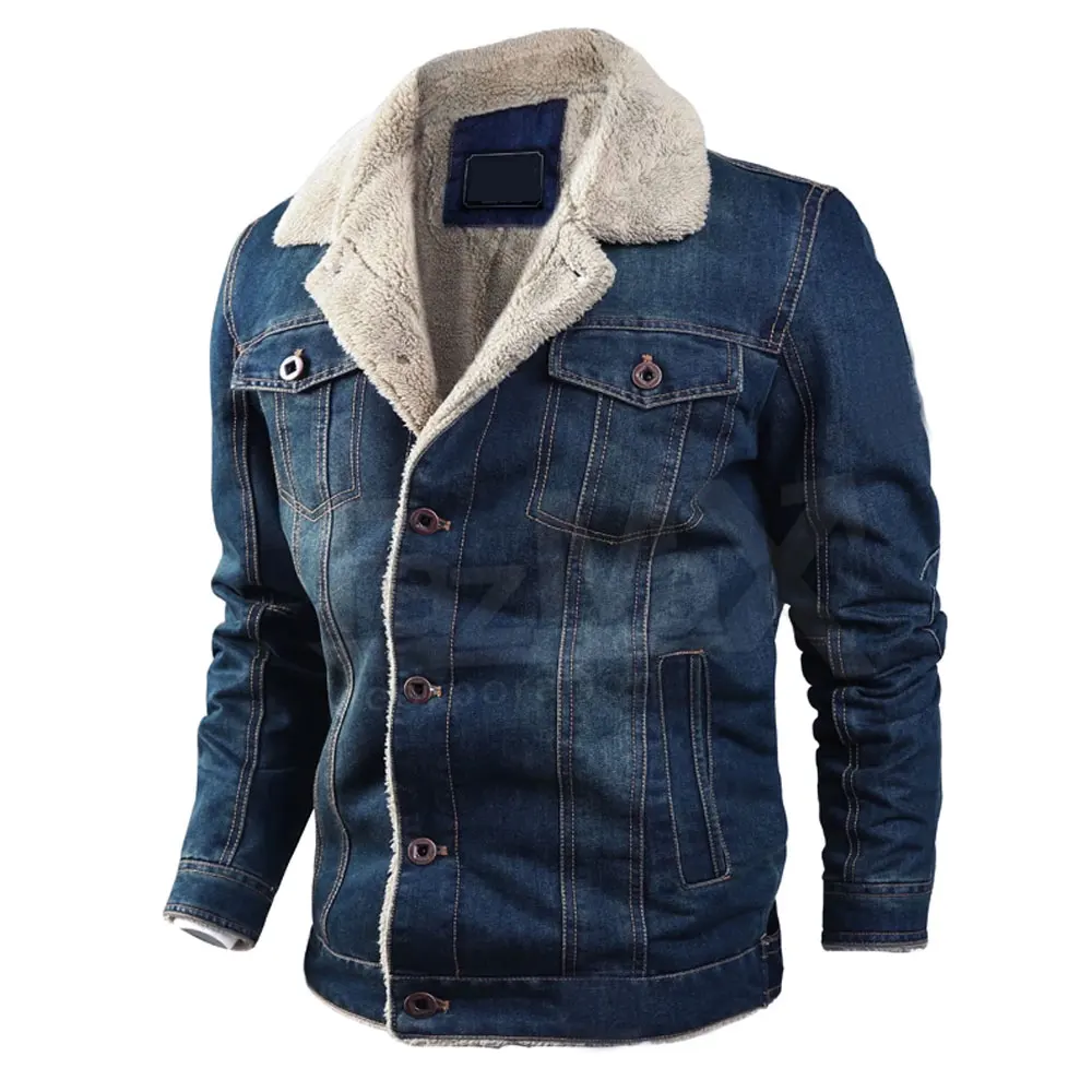 ★正規品★ 【 JEANS】 collared fur jacket 韓国人気 2022 Winter Fleece-lined Thickened Denim Jacket Men's Korean