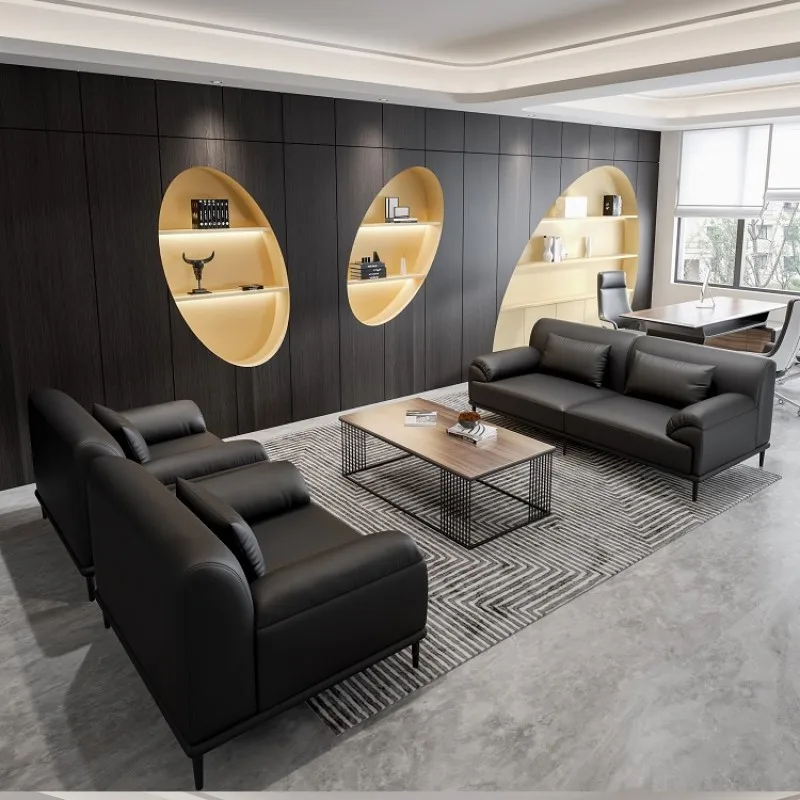 Minimalist Contemporary Designs Reception Waiting 3 Seater Upholstered Leather Italian Modern Office Sofa