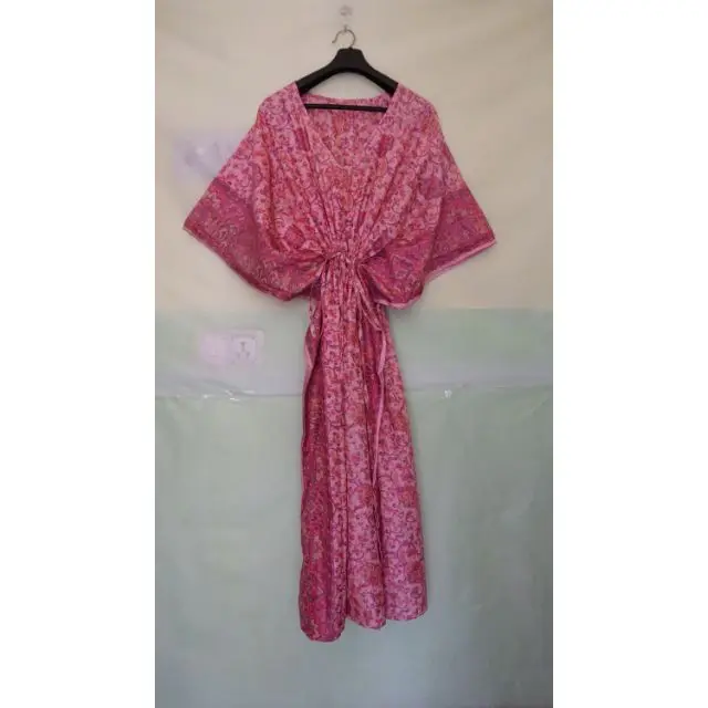 Vintage Silk Kaftan Summer Dress Bridal Party Shower Maxi Tunic Beach Wear Maternity Bridesmaid Dress Natural Waist Gift Her