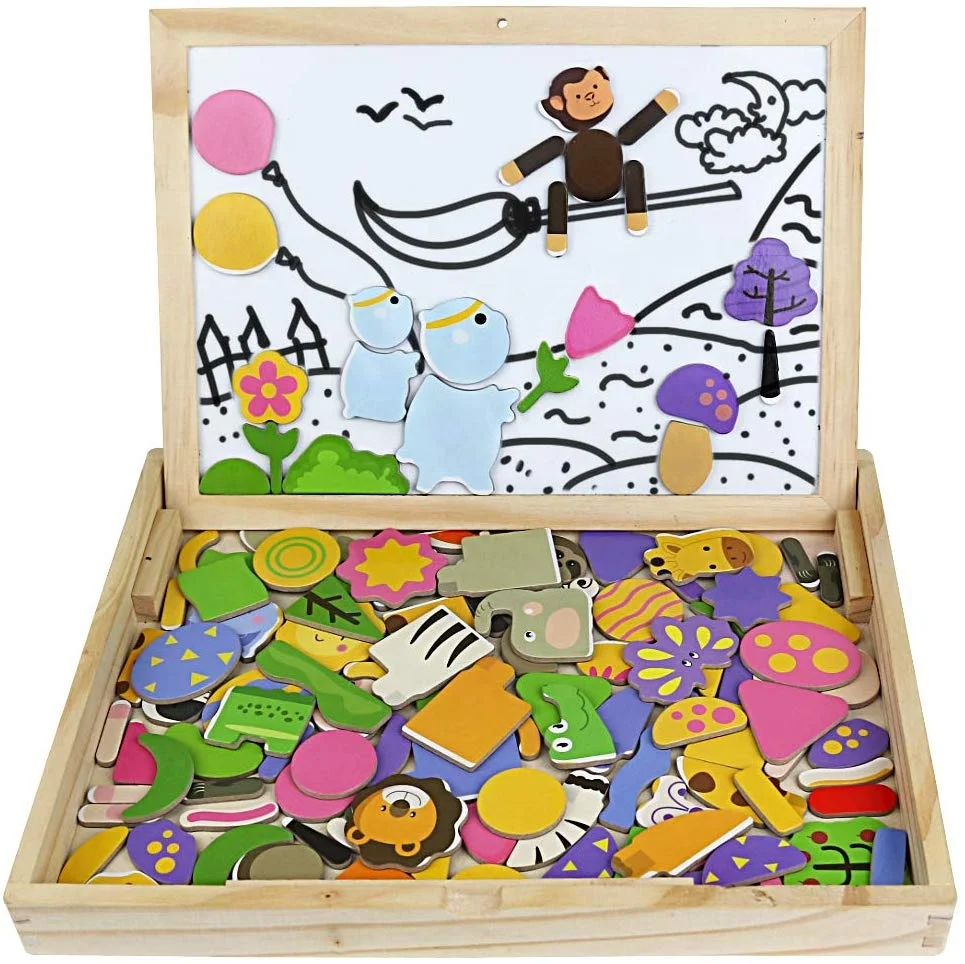 tablero de dibujo magnético de dobl Rompecabezas de madera para niños 