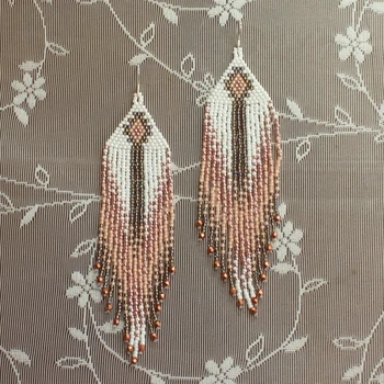 Long Native American Style Champagne Waterfall Inspired Toho Seed Bead Fringe Earrings
