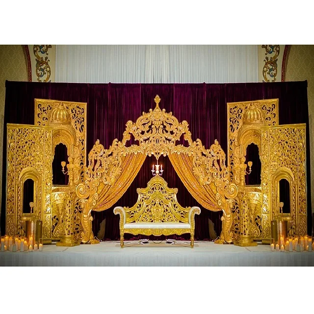 Royal Engagement Ceremony Stage Decor Grand Gold Themed Reception Stage  Magical Muslim Wedding Walima Stage - Buy Wedding Stage,Royal Engagement  Wedding Stage White Fiber Background,Magical Muslim Wedding Stage Background  Product on 