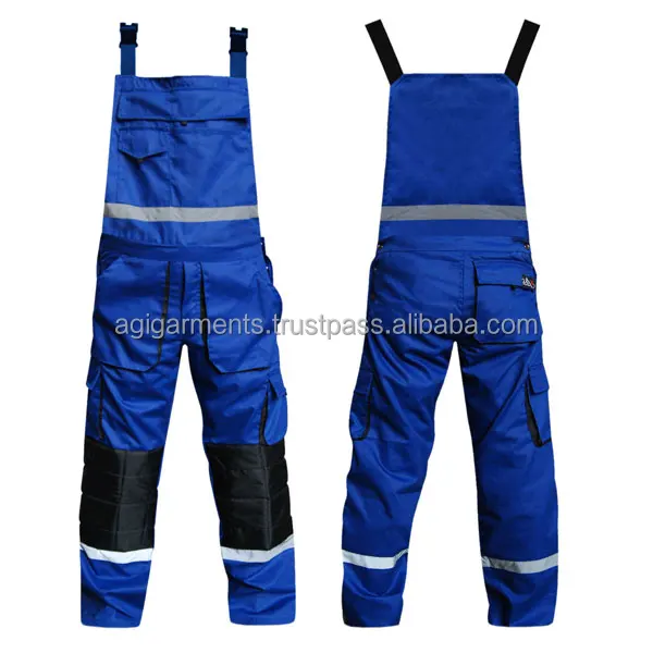 SW Mens Contrast Painters Work Wear Bib and Brace Overall Coverall Elastic Back Dungarees