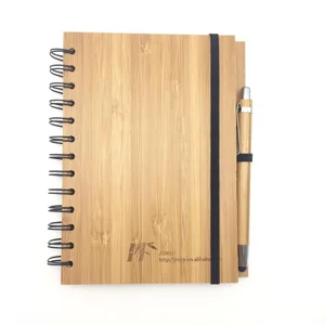 New Custom Bamboo Spiral Cover Notebook with Pen Stationery Set for Business Partner