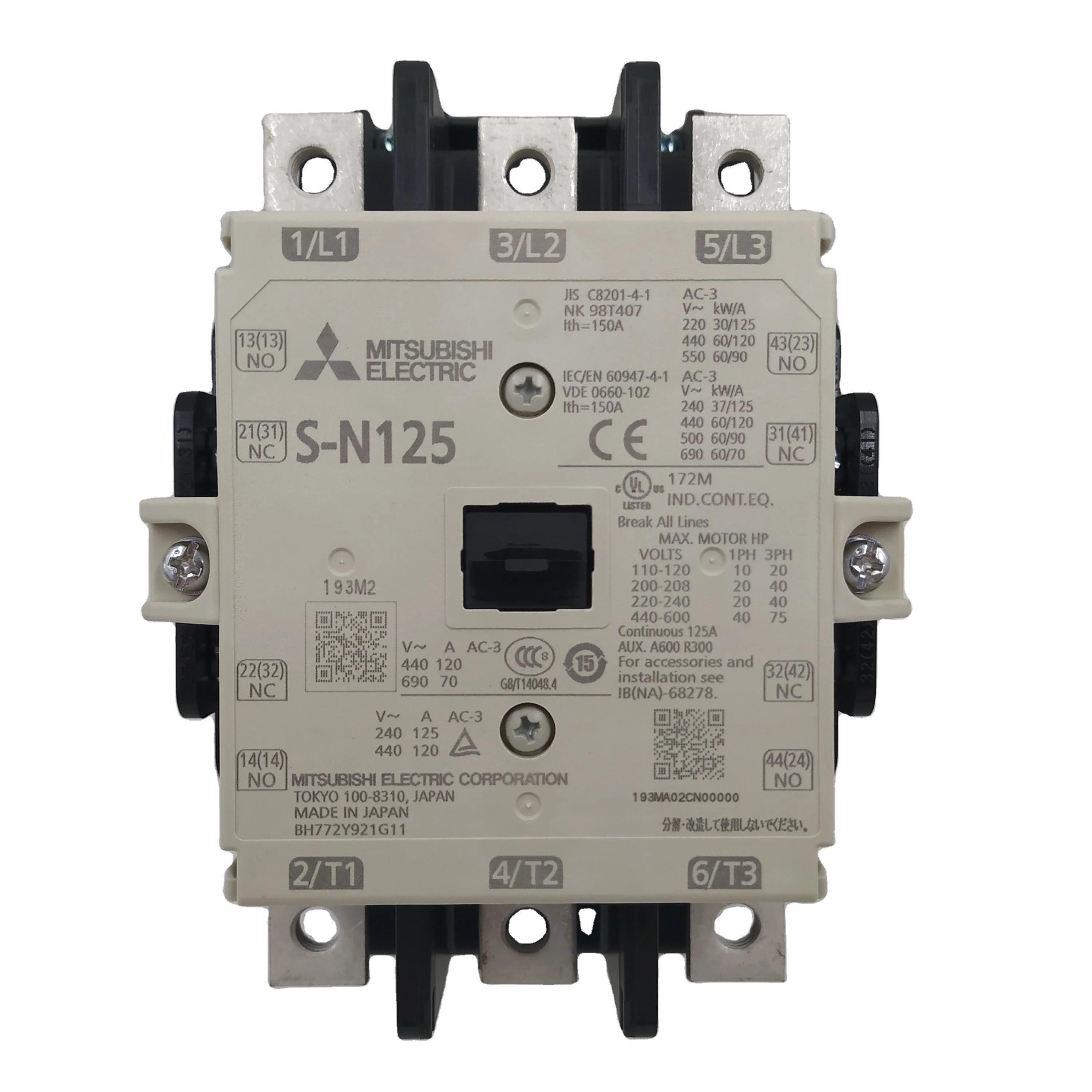 Source mitsubishi magnetic contactor MS-N Series MS-N SERIES MAGNETIC  CONTACTOR S-N125 200-240 V 50HZ/60HZ on