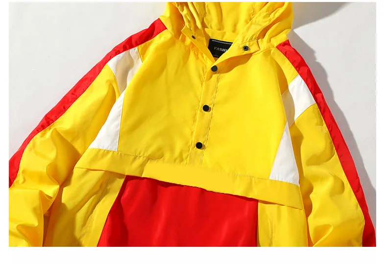 Men Windbreaker Korean Hooded Bomber Jackets Patchwork Jackets Coats Japanese Street wear Vintage waterproof jacket