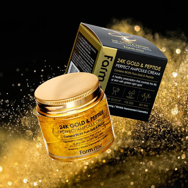 FARMSTAY 24K GOLD & PEPTIDE PERFECT AMPOULE CREAM  - CPNP Made in Korean Cosmetic - Whitening Anti-wrinkle Moisturizing Firming