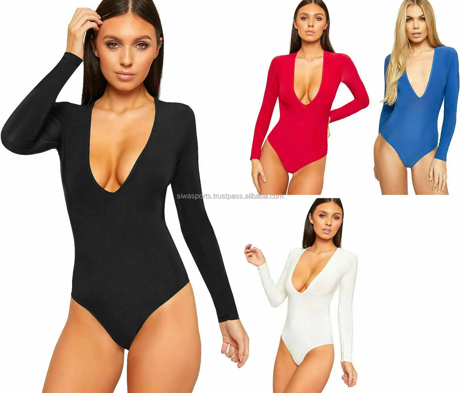 Double Layer Long Sleeve Black One Piece Women Bodysuit For Women Sexy