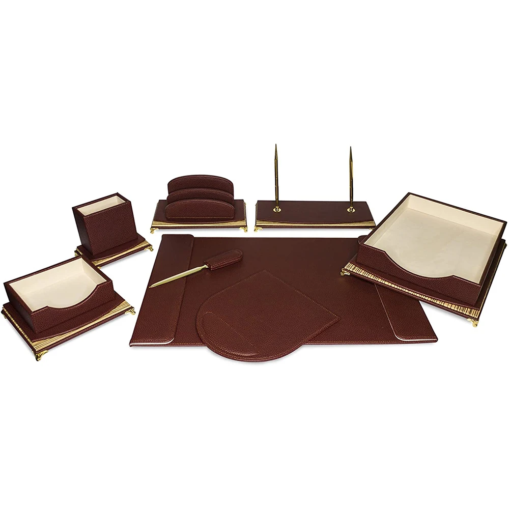 Отличный кожаный офисный Органайзер ручной работы, органайзер для офисного стола руководителя, бордовый и золотой