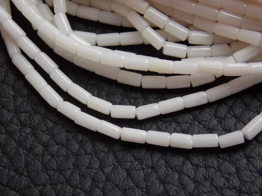 White Coral Bead Smooth Polished Tube Drum Cylinder Shape 4X2MM 0.35MM Hole 16inch Length Third Party Certified Jewelry