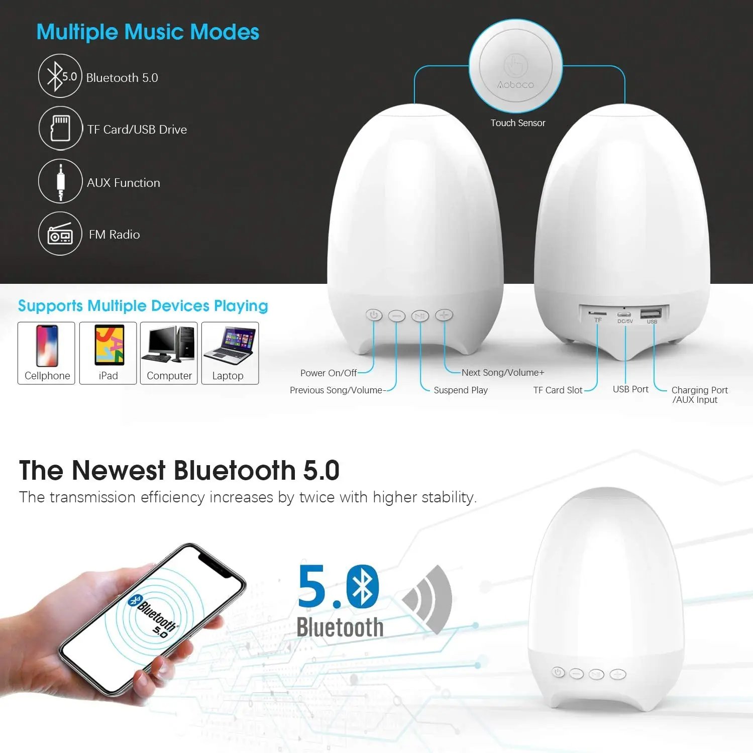 Bluetooth Soundbox Soundbar Wireless Sound Box Waterproof Microphone Dj Loudspeaker Moon Led Lamp Light Speakers Active Portable - ANKUX.COM