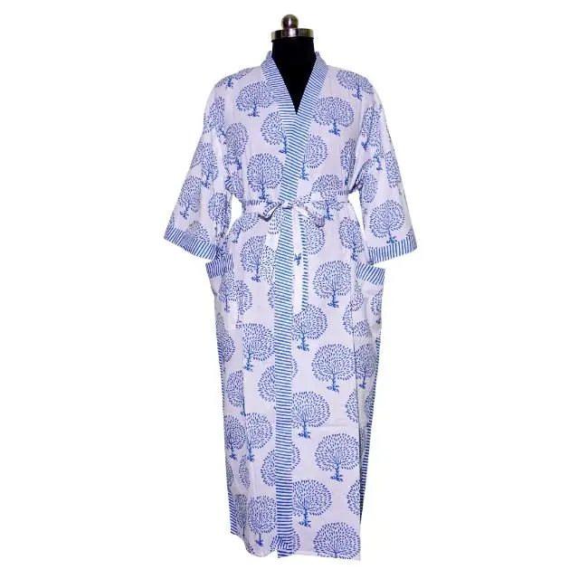 Palm Tree Print Kimono Robe Beach Cover Up Dress Cotton Kimono,Indian