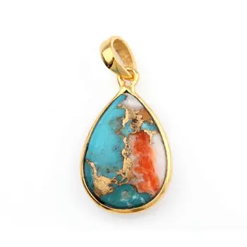 jewelry charm 18k gold plated bezel charm pendant natural turquoise oyster copper wholesale price 925 sterling silver pendant