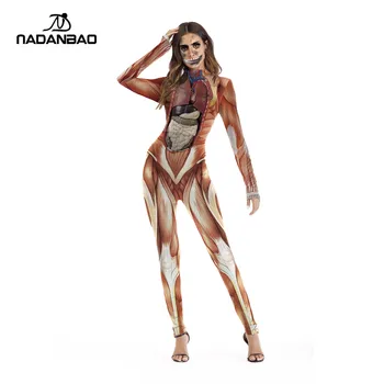 Nadanbao Brand Fashion Digital Printing Body Sexy Color Skeleton skull Bodysuit Cosplay Human Costumes