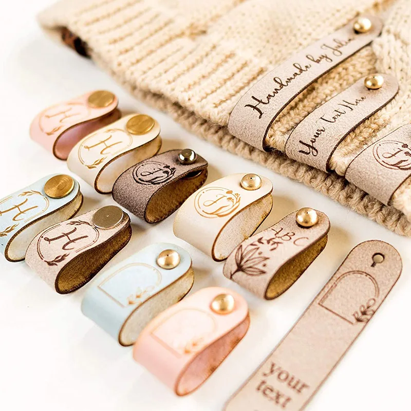 Étiquettes En Cuir Personnalisées Avec Rivets - Pour Tricot, Crochet, Marquage Fait Main, Logo Et Texte - 5
