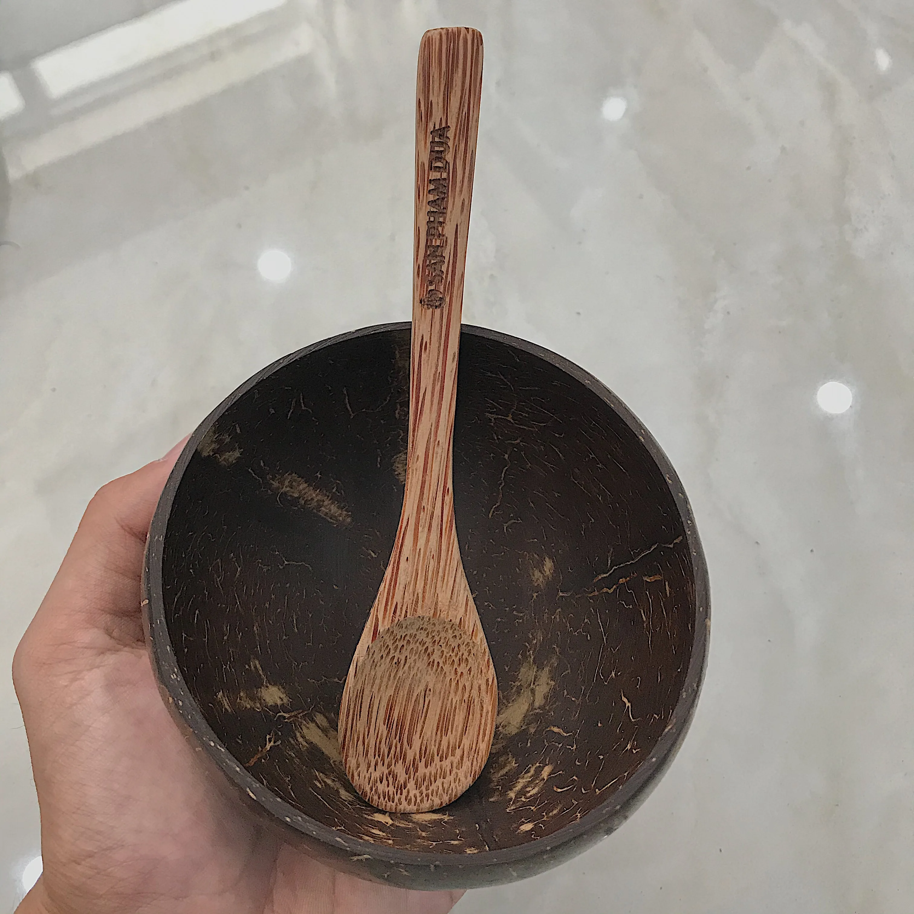 COCONUT SHELL BOWL Real Image Manufacture Wholesale Custom LOGO  and  Spoon Set Salad Bowl Dinnerware Tableware Natural Home