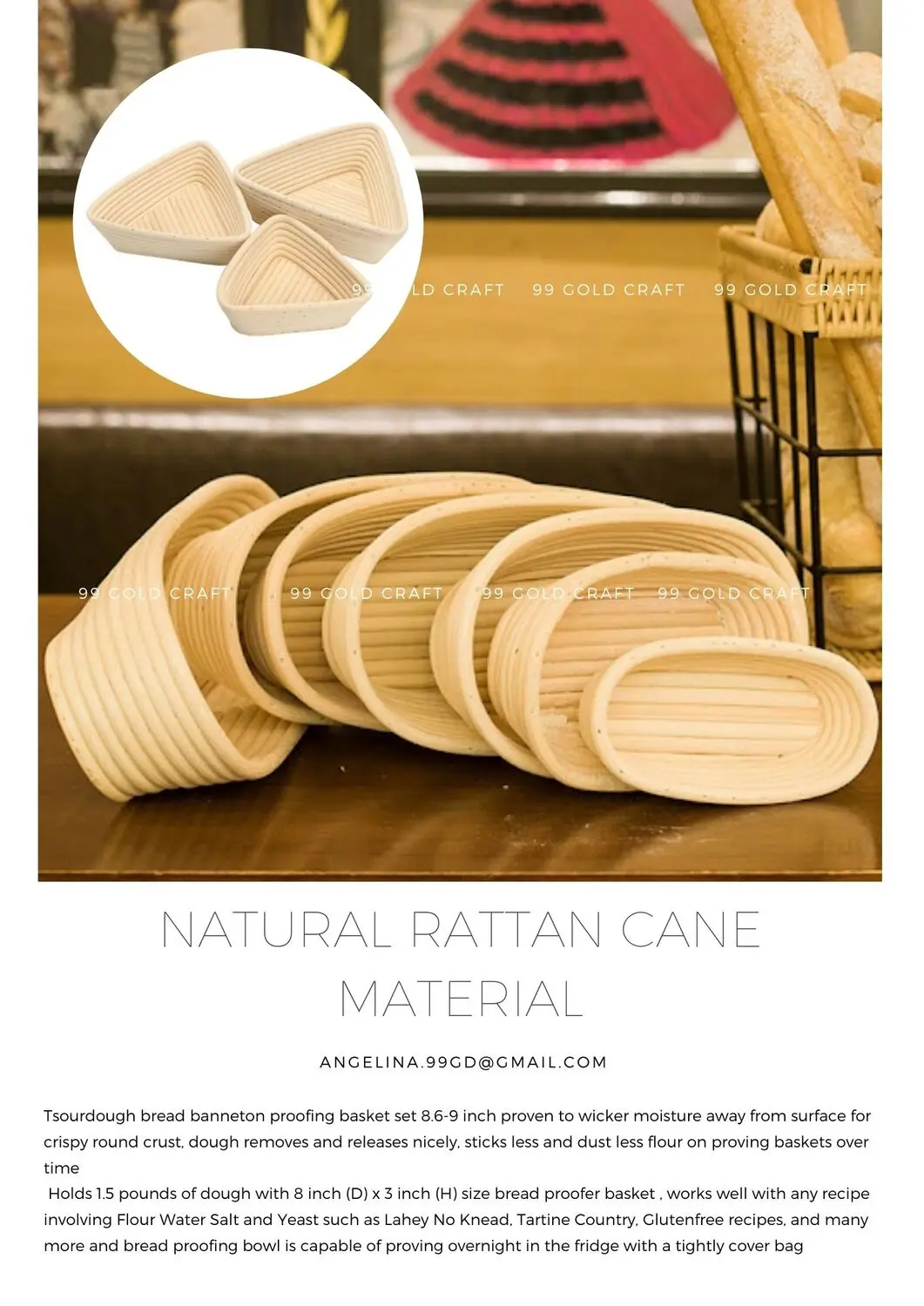 Natural Rattan Handmade Proofing Dough Baking Bowl Bread Fermentation