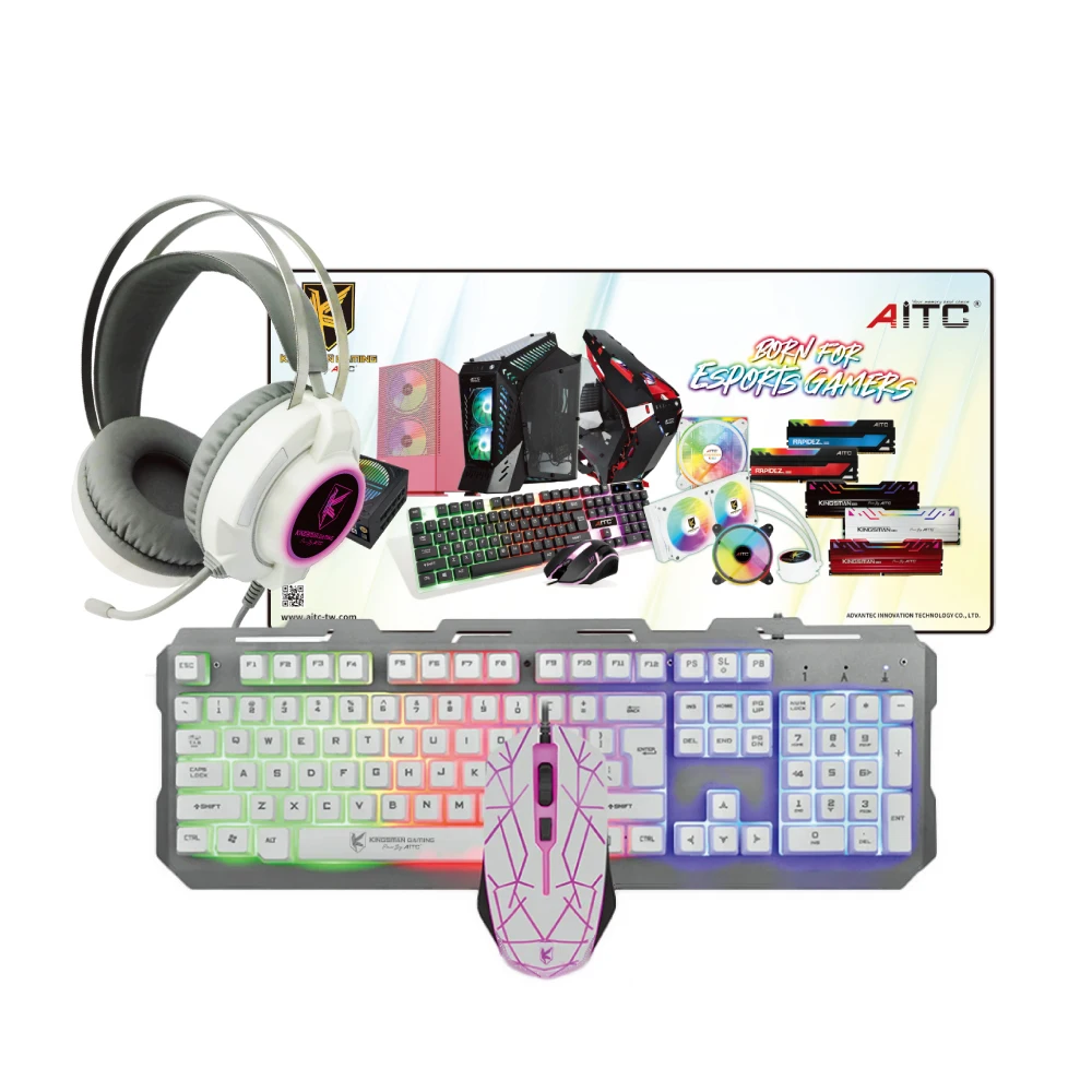 
 RGB подсветка 4 в 1 клавиатура мышь гарнитура коврик для мыши игровой комплект  