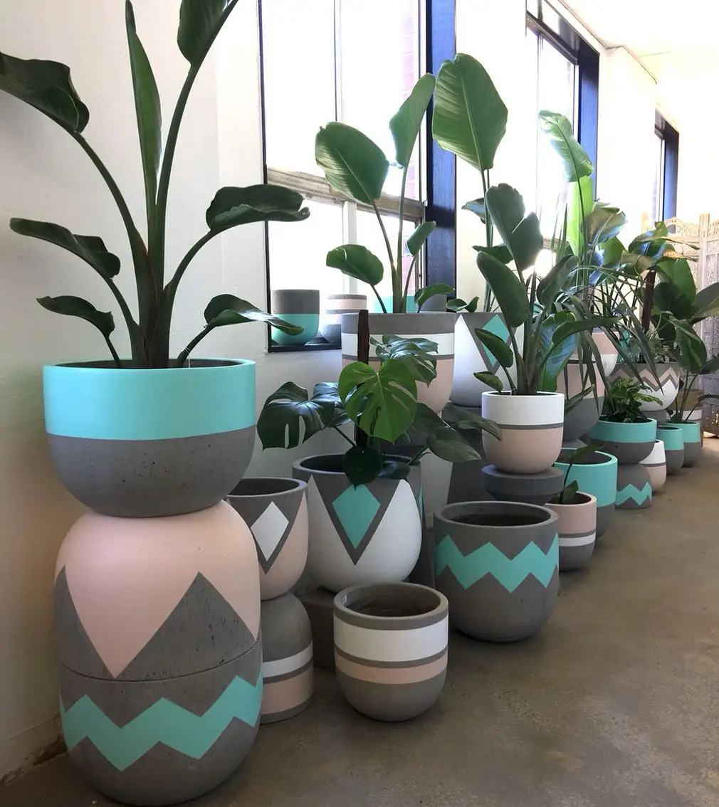 Custom designs fiber cement pot and planter for indoor garden in set gold  paint modern manufacture in Vietnam