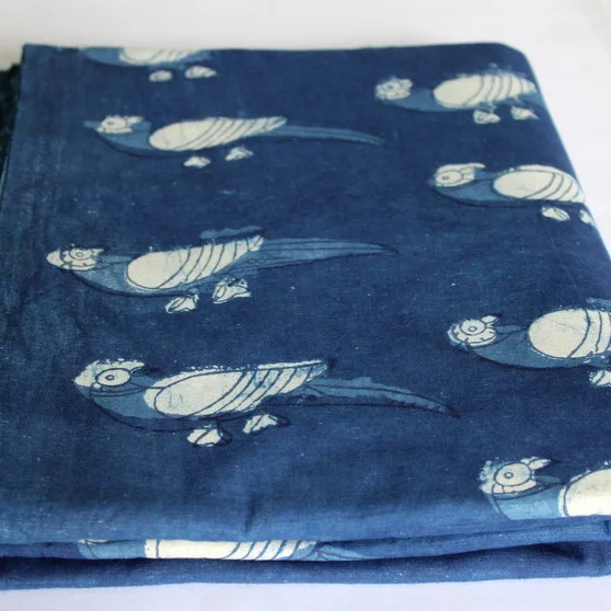Ткань цвета индиго с животным принтом, экологически чистый натуральный хлопок ручной работы