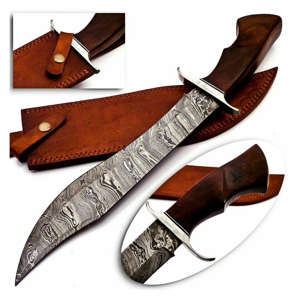 steel bowie hunting knife pattern twist with pure leather sheath