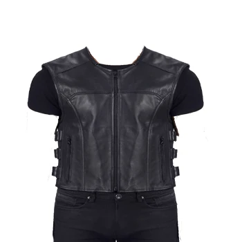 Mens Biker Vest Cowhide Leather Vest 