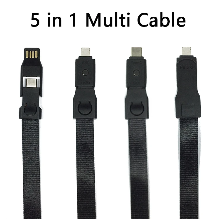 Promotion Gift 3 in 1 Lanyard Charging Cable Dual Input Type C to Type C Micro USB Cable With Sublimation Print