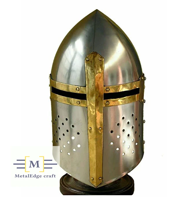 Medieval Warrior Templar Brass Crusader Helmet for Adults