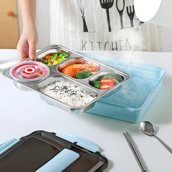 Stainless Steel 5-compartment Lunch Box With Soup Bowl, Leakproof