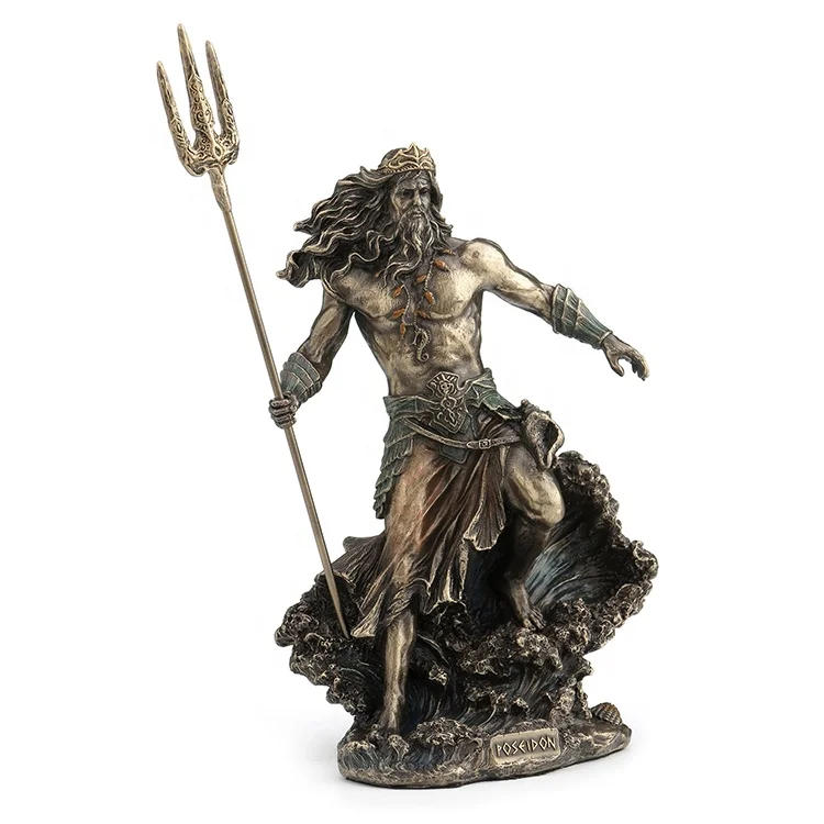 God 24x12cm Figurine Sea God polyresin Veronese Poseidon bronziert Statue 