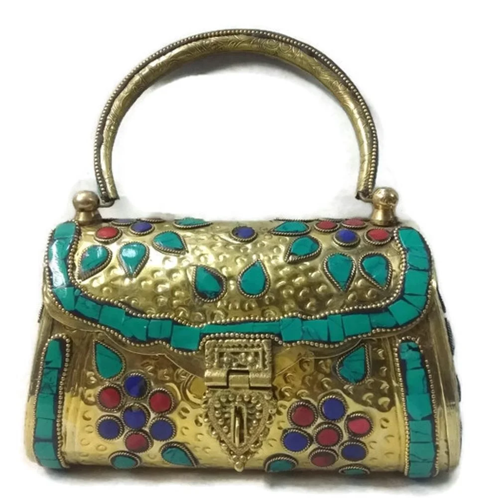 Embossed Nk Handmade Vintage Brass Metal Silver Purse Clutch Bag at Rs  1050/piece in Delhi