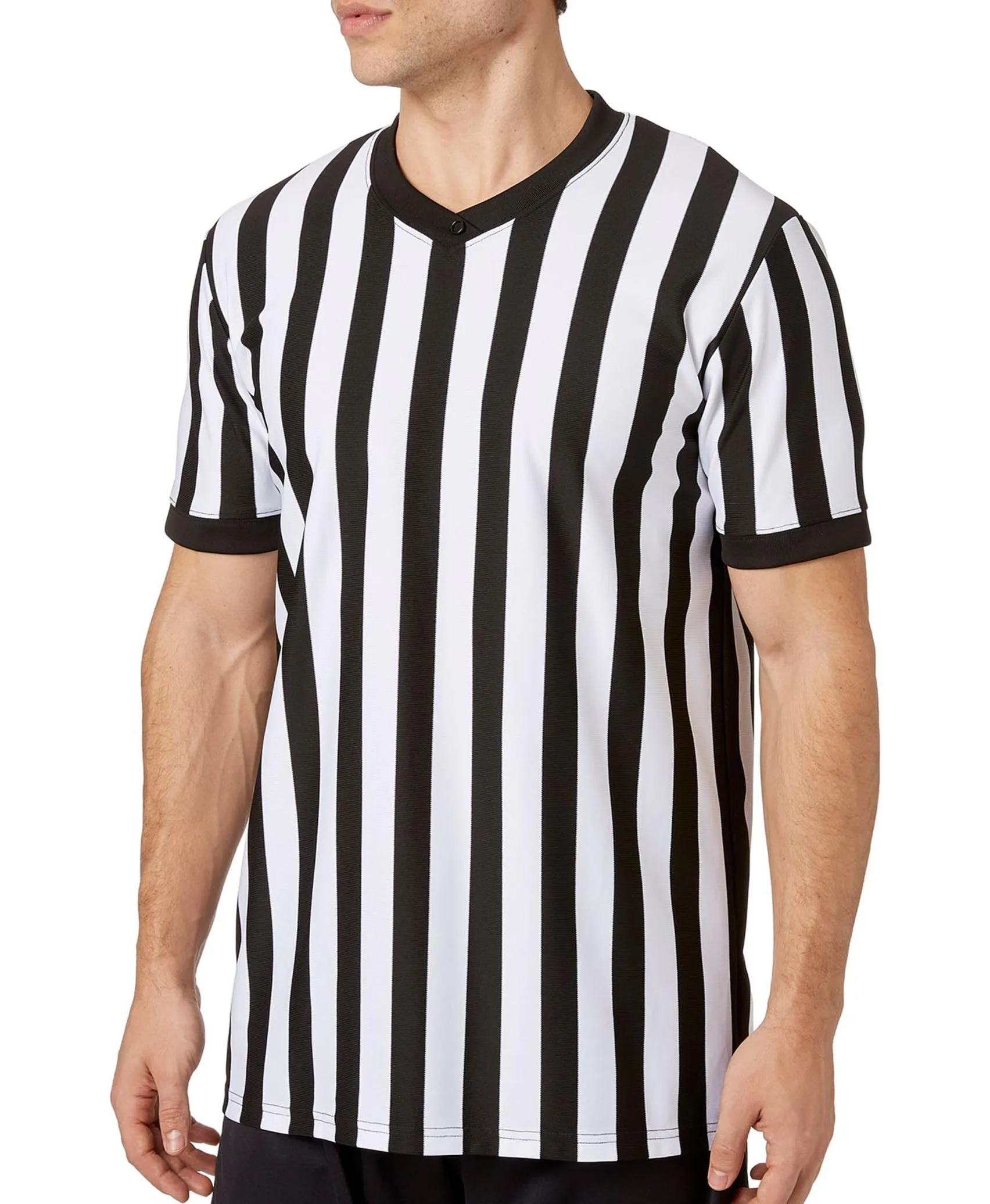 Grey Vneck Performance Mesh Referee Shirt With Black Pinstripes Adult Wrestling Referee Shirt